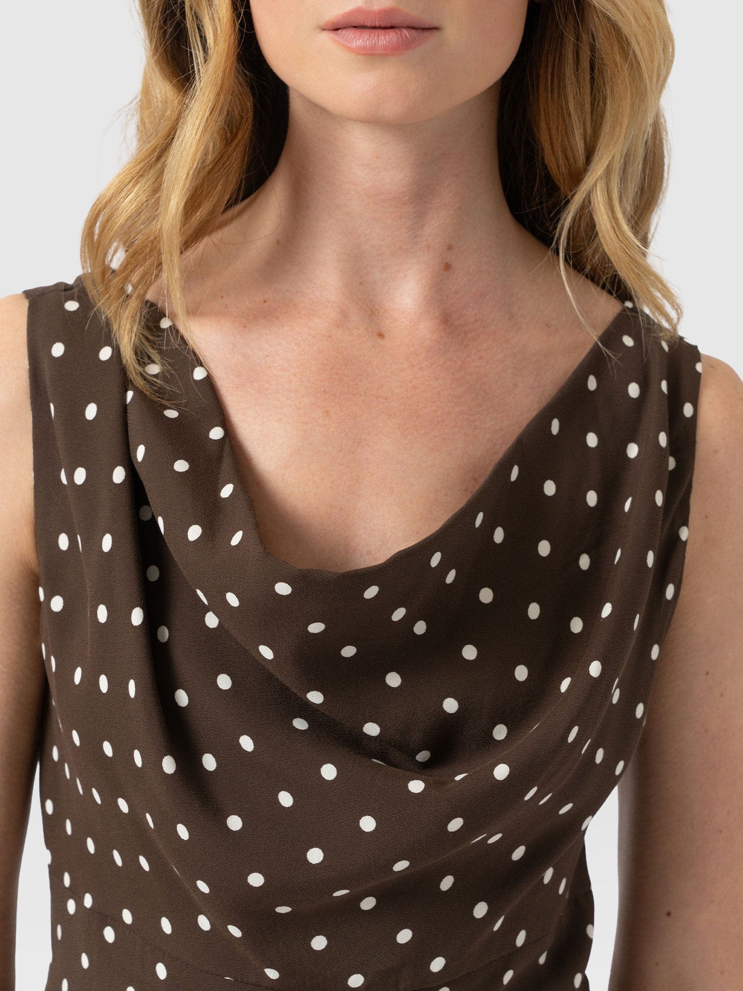 Raye Cowl Cami - Brown Polka Dot - Women's T-shirts | Saint + Sofia® USA