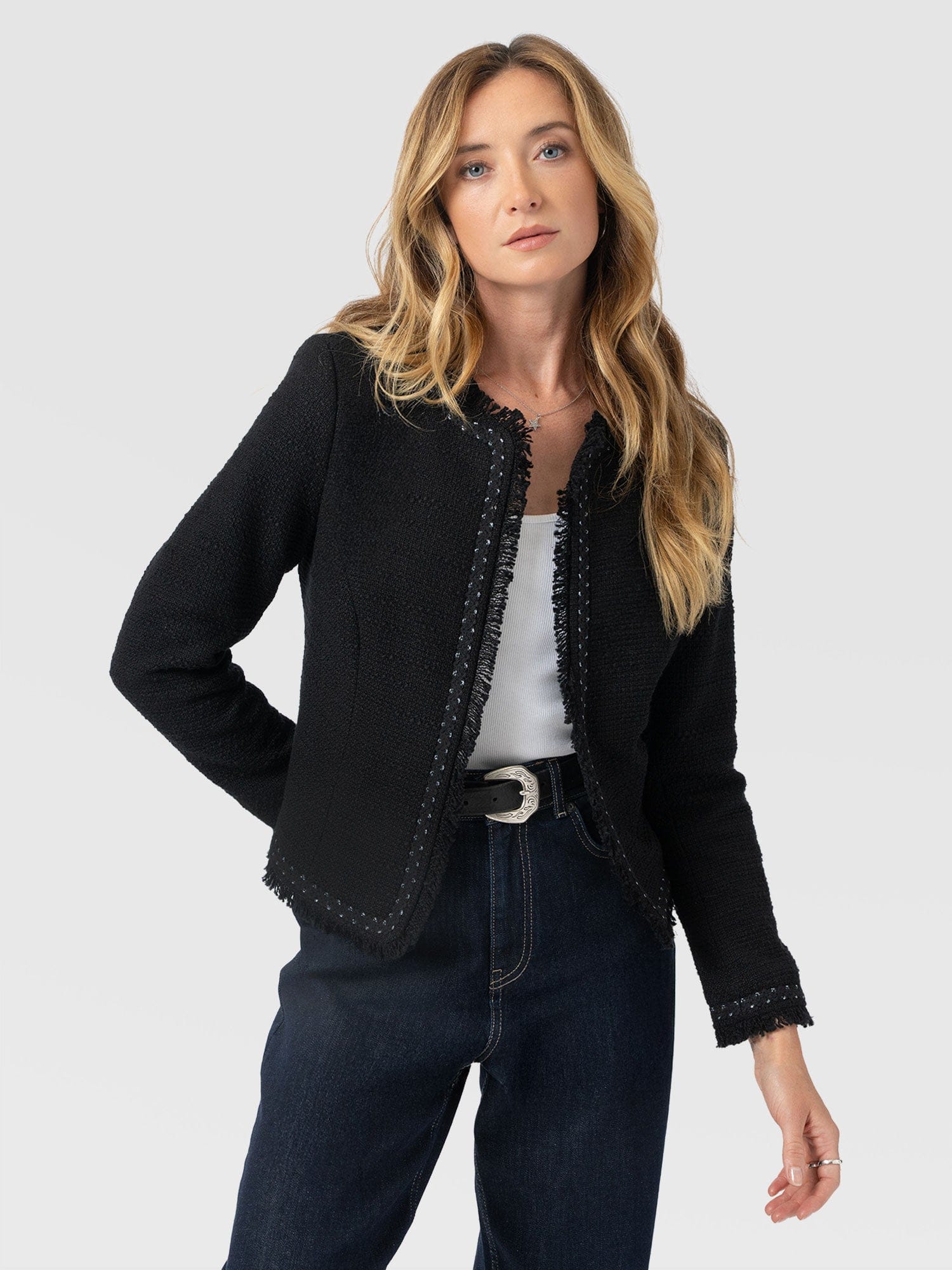 Rayner Jacket Black Bouclé - Women's Jackets | Saint + Sofia® US