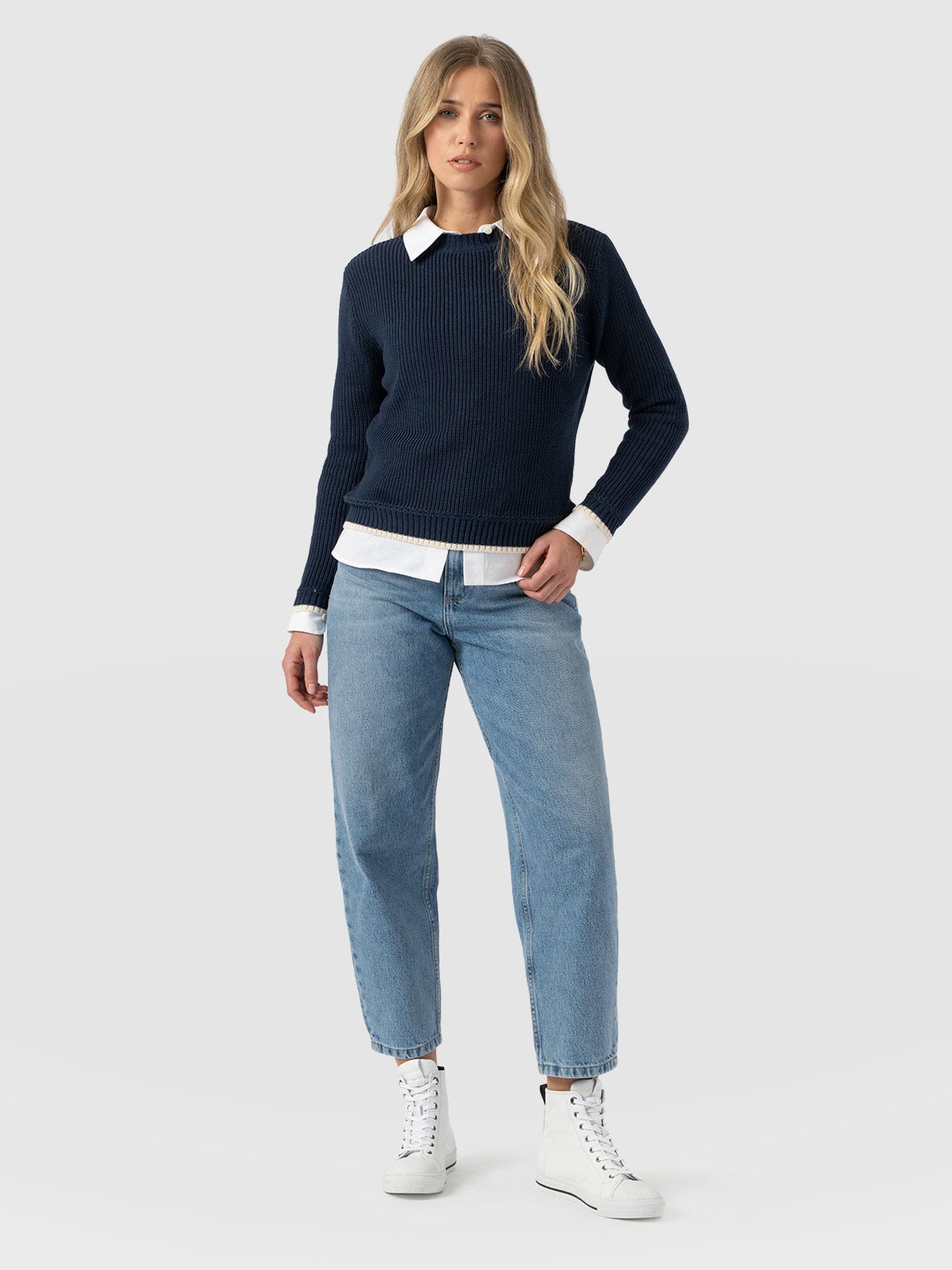 Remy Crop Sweater Navy - Women's Sweaters | Saint + Sofia® US