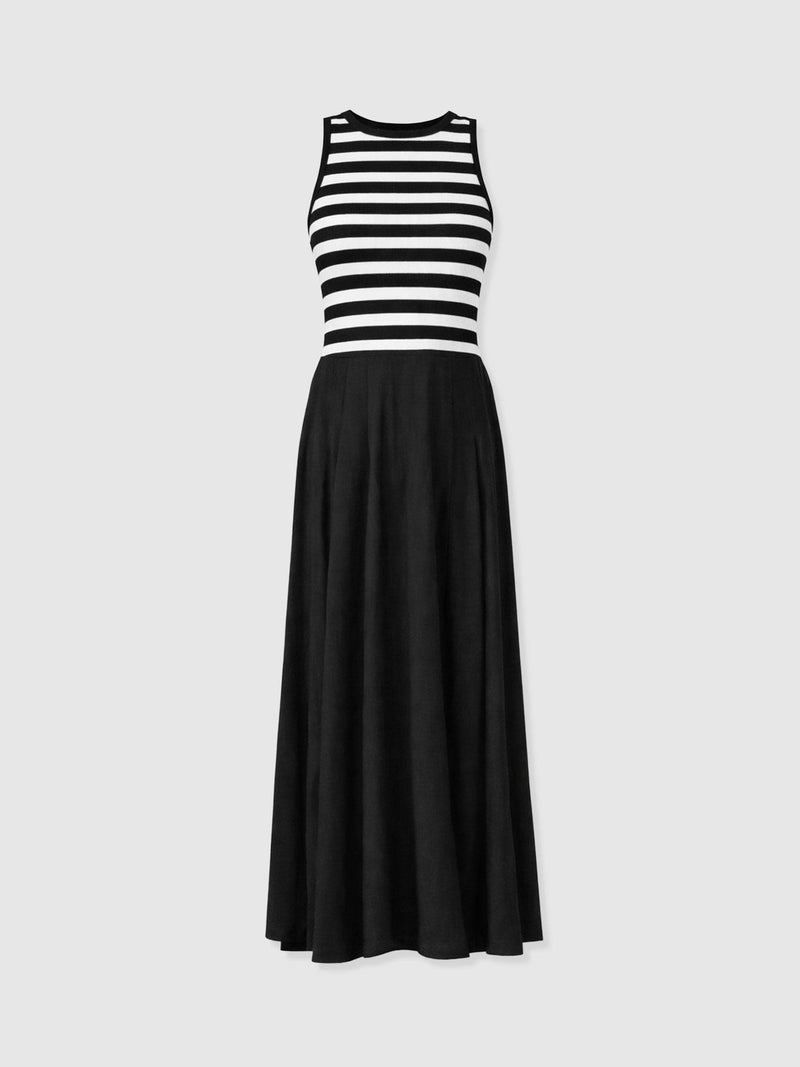 Renee Contrast Dress - Black & White Stripe - Women's Dresses | Saint and Sofia® USA