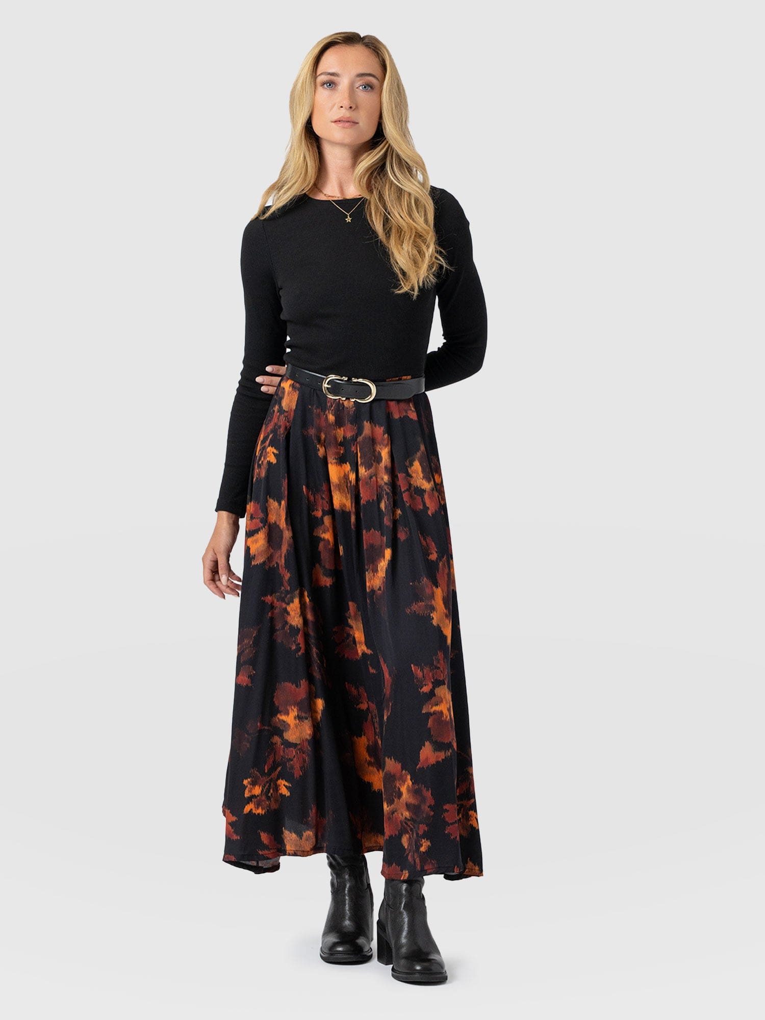 Renee Contrast Long Sleeve Dress - Autumn Floral