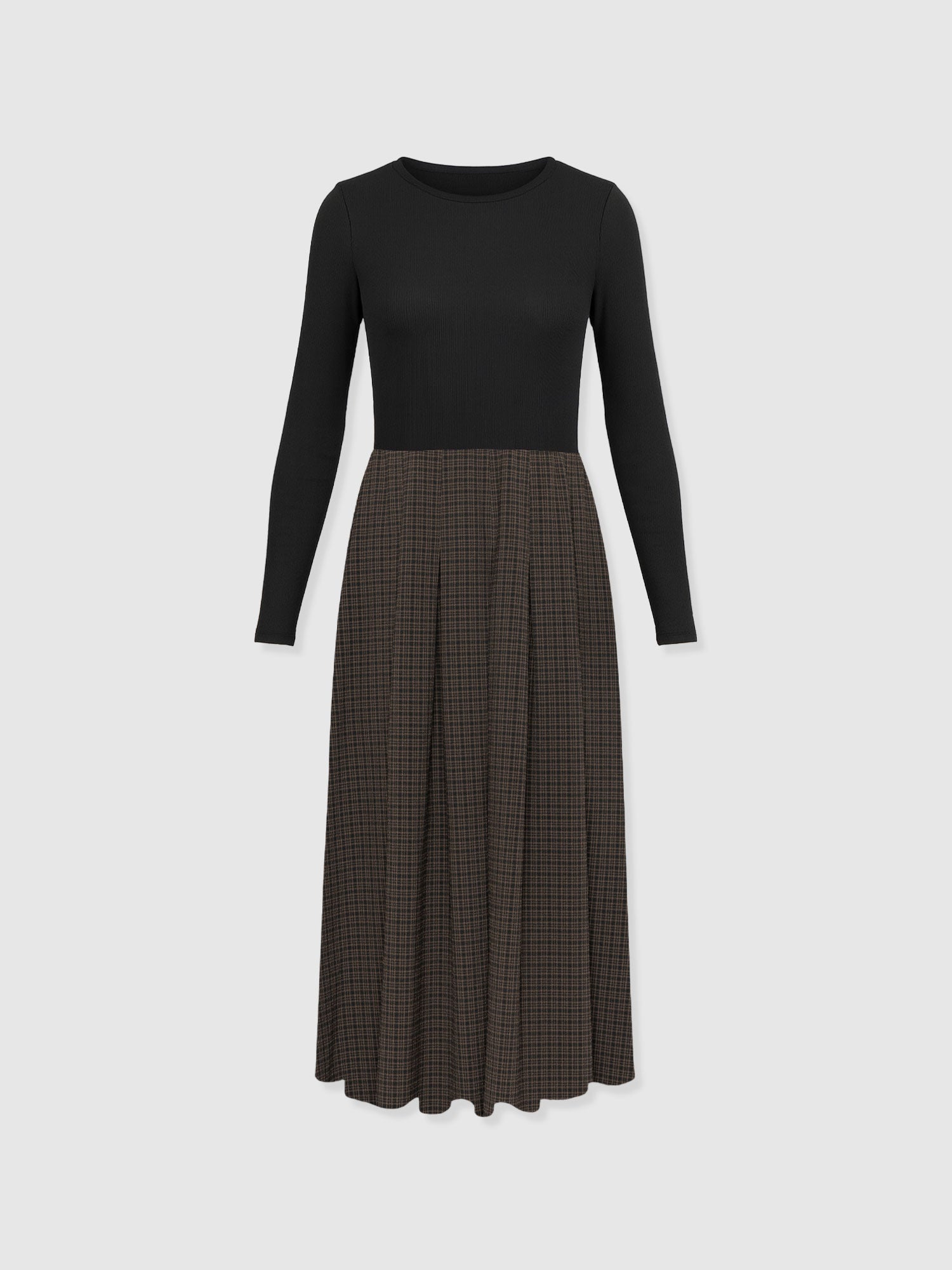 Renee Contrast Long Sleeve Dress - Brown Check - Women's Dresses | Saint + Sofia® USA