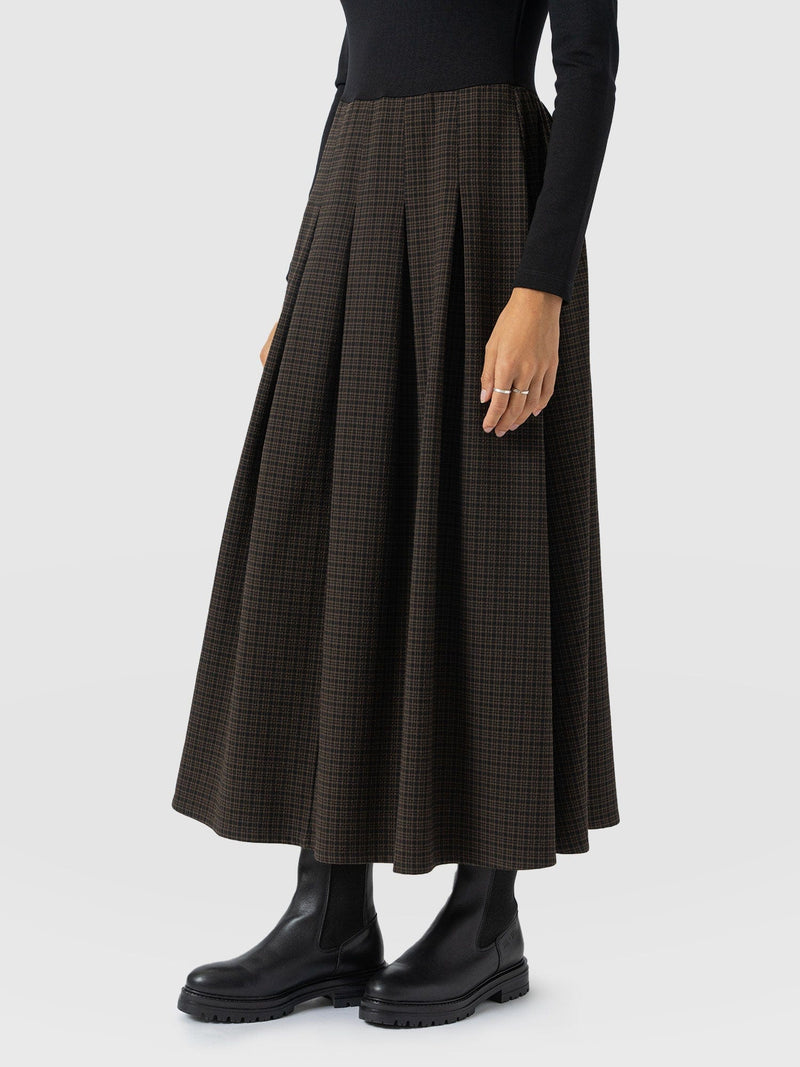 Renee Contrast Long Sleeve Dress - Brown Check - Women's Dresses | Saint + Sofia® USA