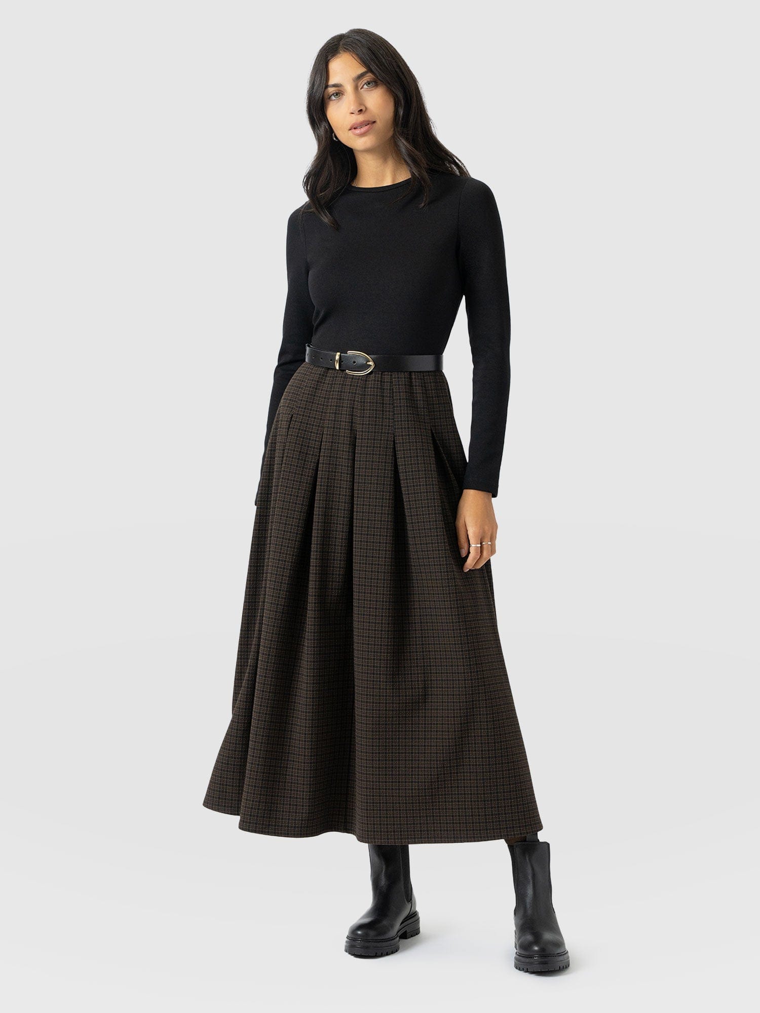 Saint + Sofia | Women's Renee Contrast Long Sleeve Dress | Dresses | Brown