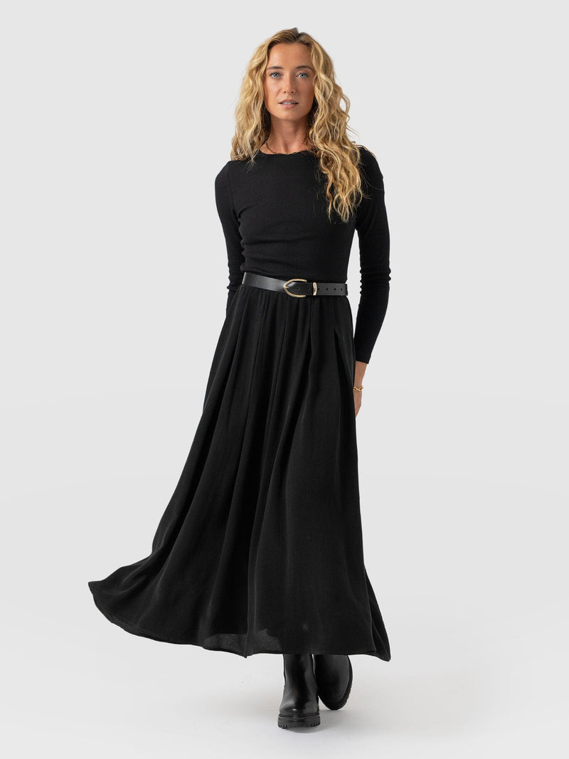 Renee Rib Contrast Long Sleeve Dress - Black - Women's Dresses | Saint + Sofia® USA