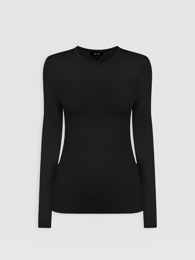 Ribbed Long Sleeve Tee - Black - Women's T-shirts | Saint + Sofia® USA