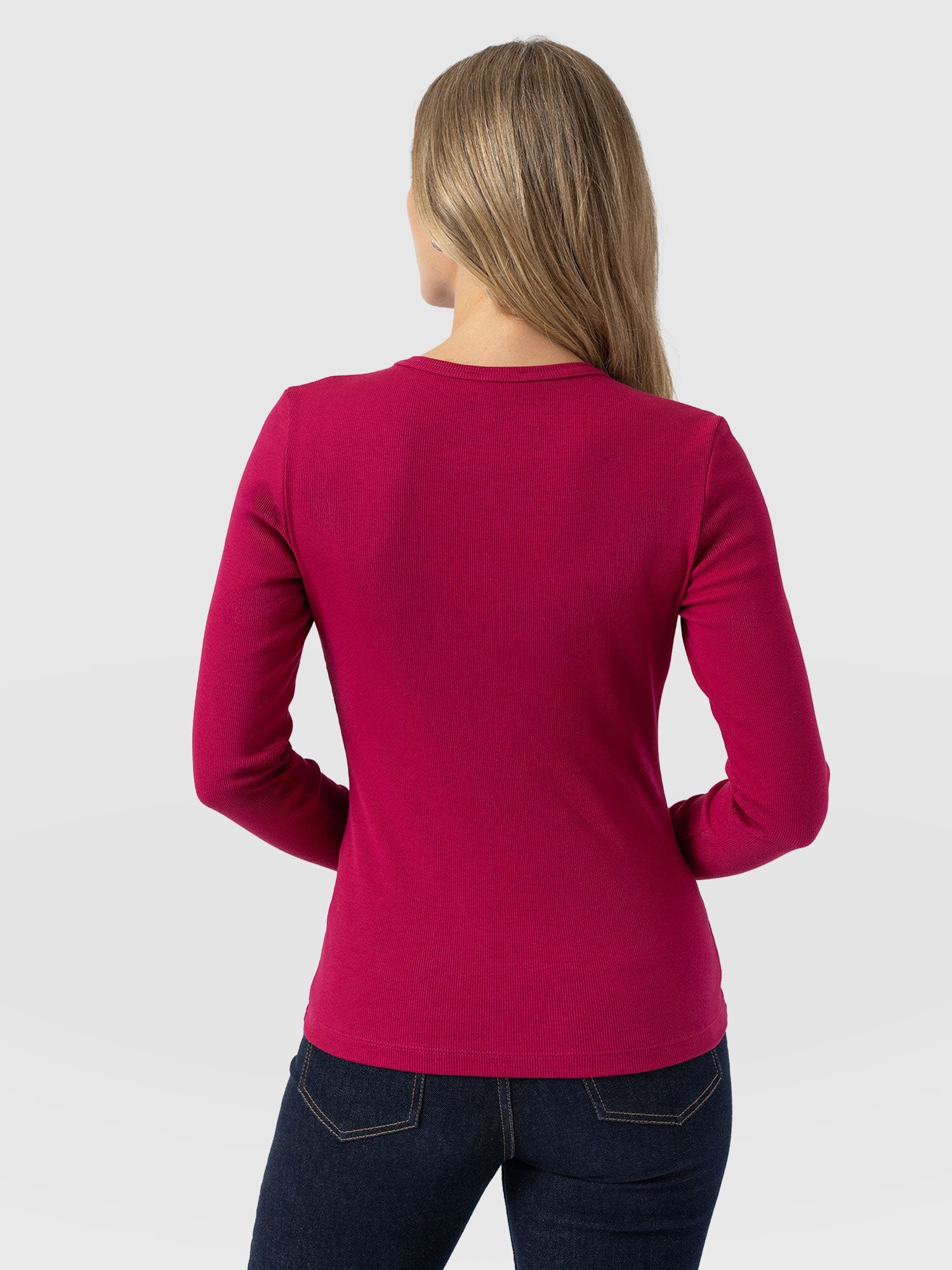Ribbed Long Sleeve Tee - Fuchsia Pink - Women's T-shirts | Saint + Sofia® USA