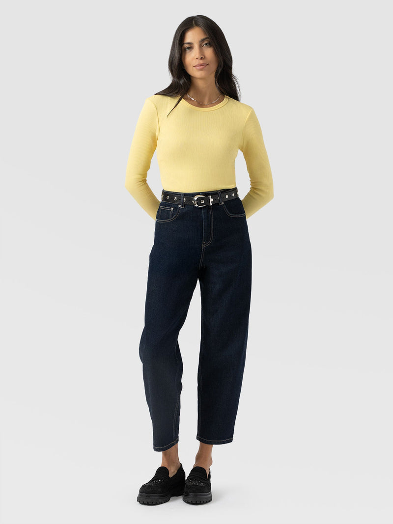 Ribbed Long Sleeve Tee - Pale Yellow - Women's T-shirts | Saint + Sofia® USA