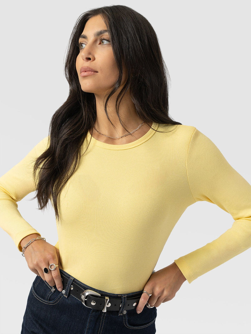Ribbed Long Sleeve Tee - Pale Yellow - Women's T-shirts | Saint + Sofia® USA