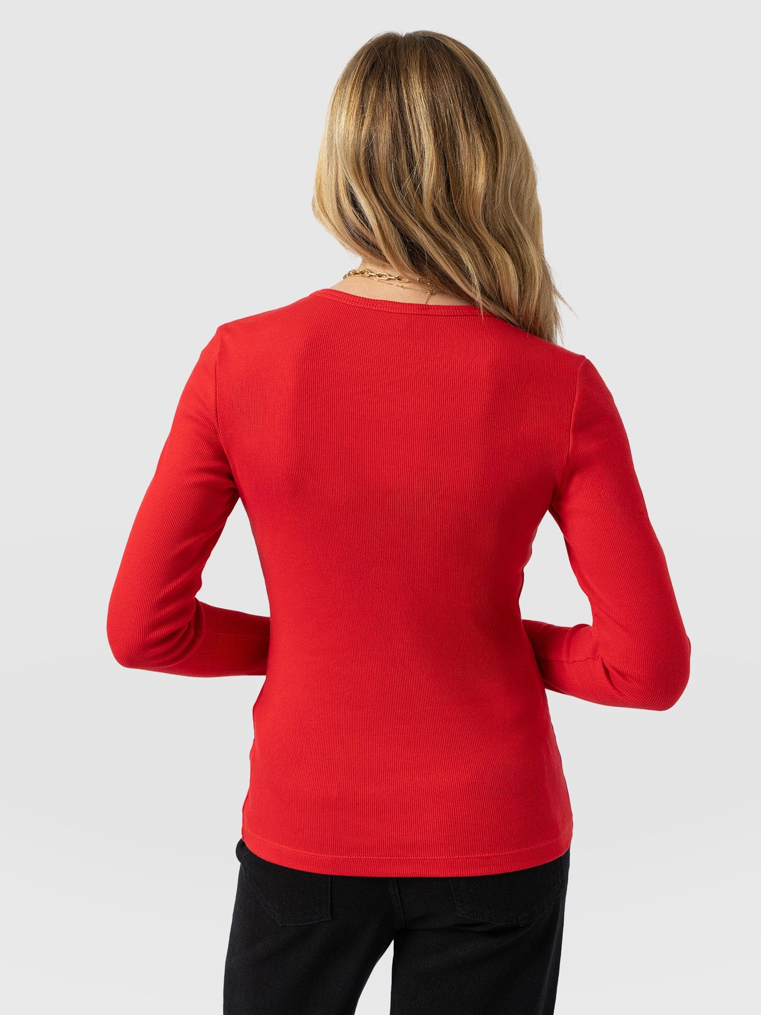 Ribbed Long Sleeve Tee - Red - Women's T-shirts | Saint and Sofia® USA
