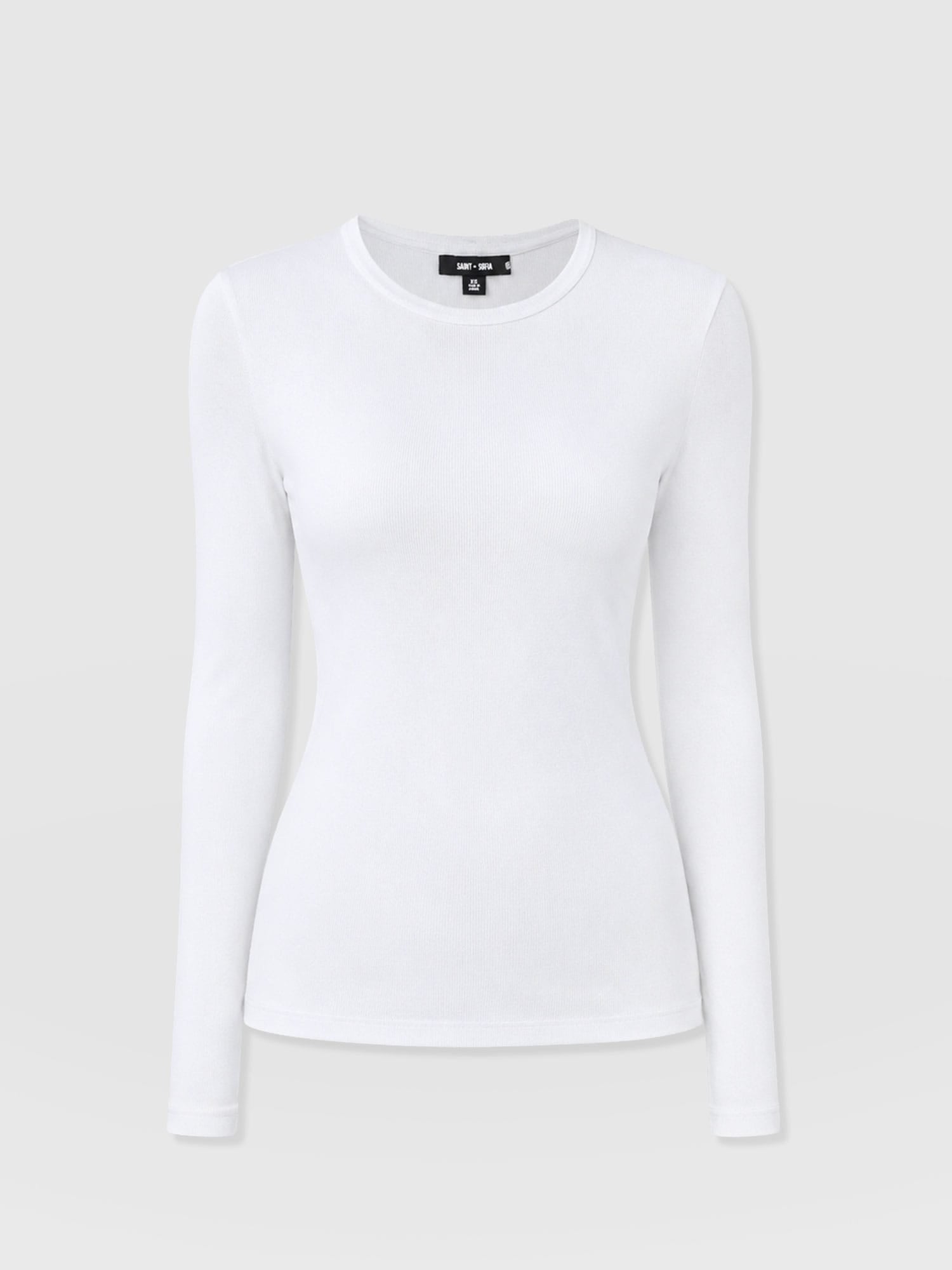 Ribbed Long Sleeve Tee - White - Women's T-shirts | Saint and Sofia® USA
