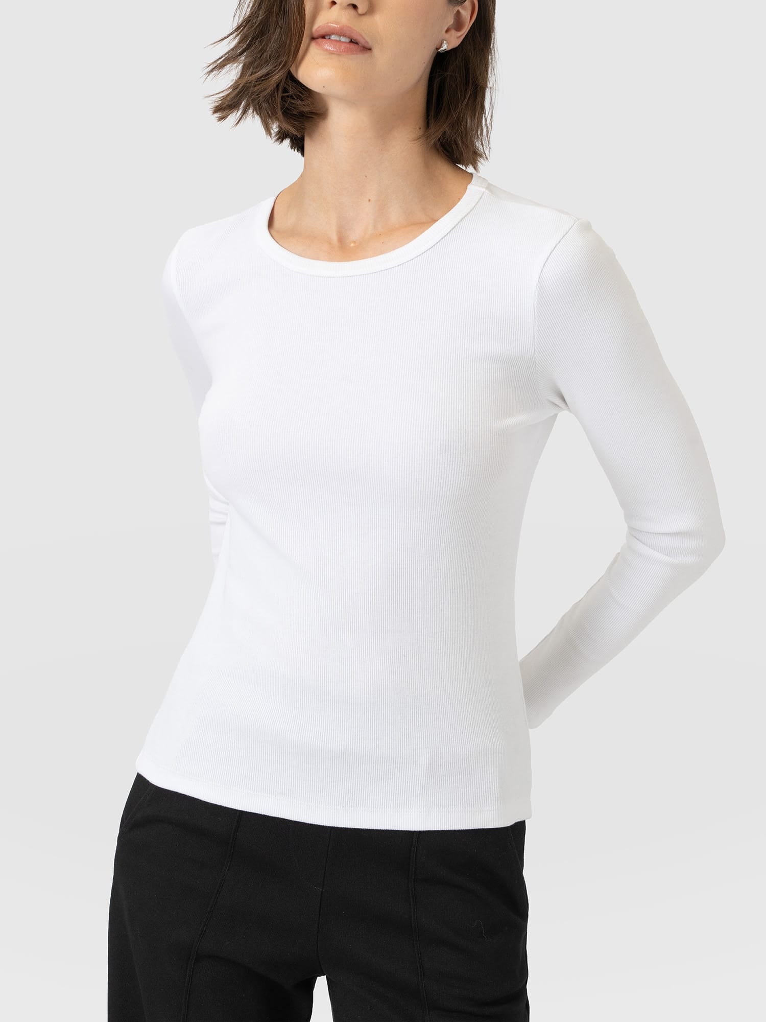 Ribbed Long Sleeve Tee - White - Women's T-shirts | Saint and Sofia® USA