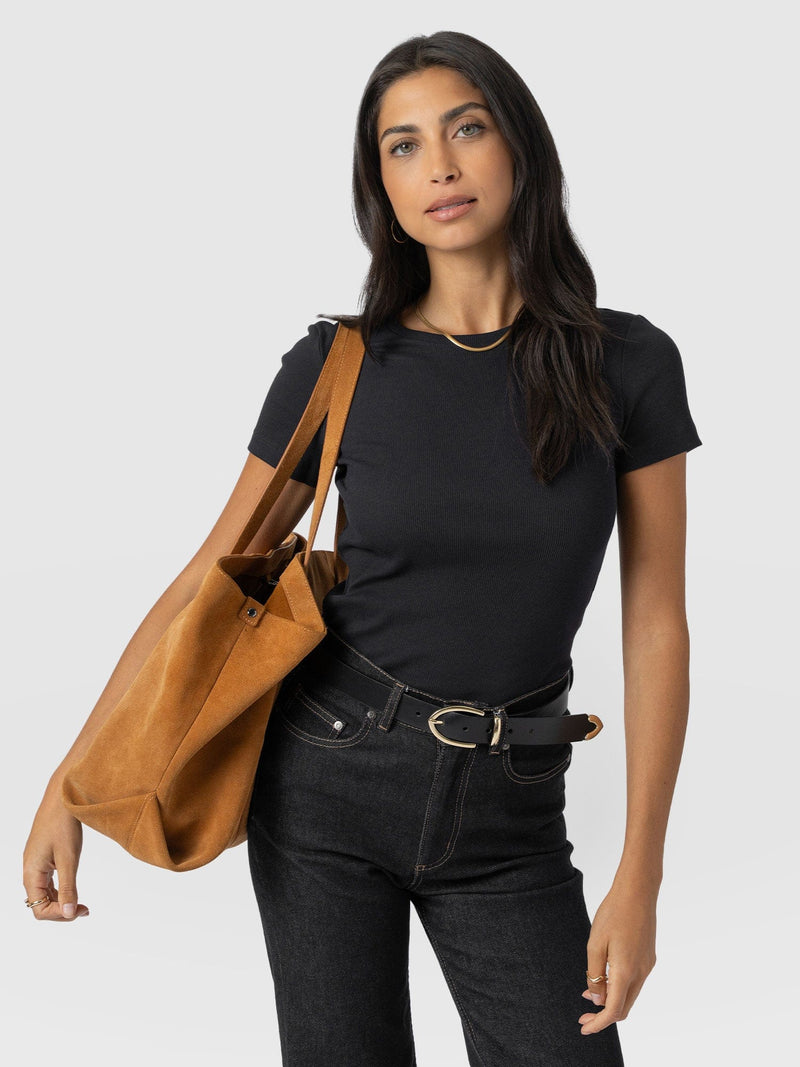 Ribbed Short Sleeve Tee - Black - Women's T-shirts | Saint + Sofia? USA