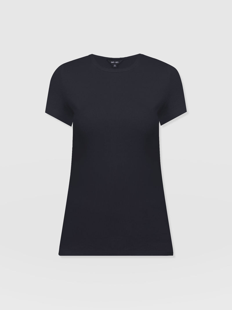 Ribbed Short Sleeve Tee - Navy - Women's T-shirts | Saint + Sofia? USA