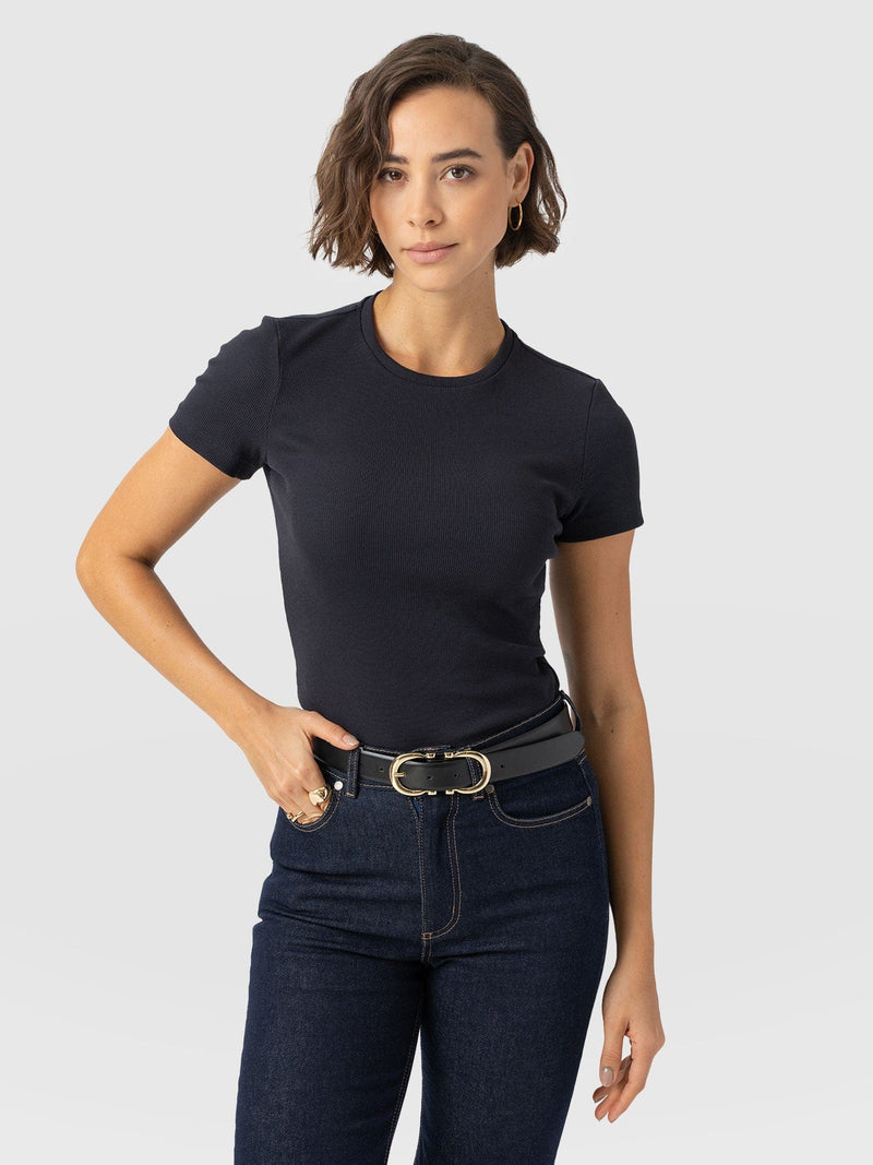 Ribbed Short Sleeve Tee - Navy - Women's T-shirts | Saint + Sofia? USA