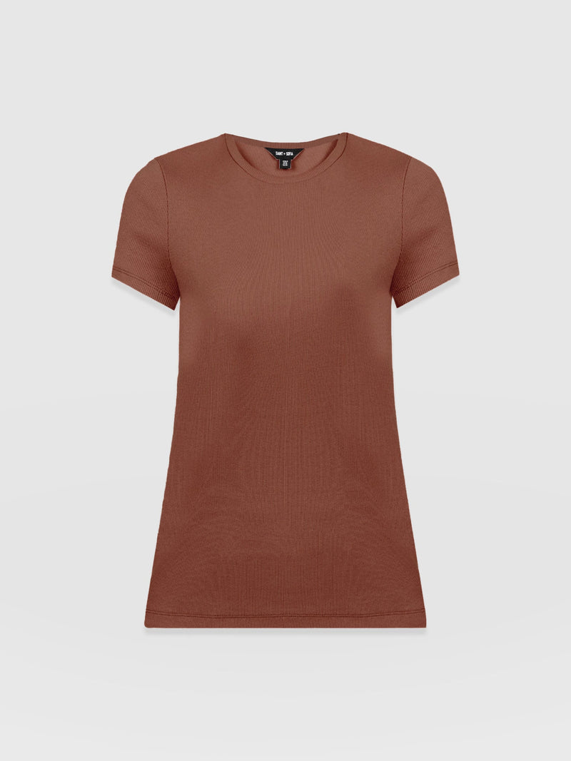 Ribbed Short Sleeve Tee - Russet Brown - Women's T-shirts | Saint + Sofia? USA