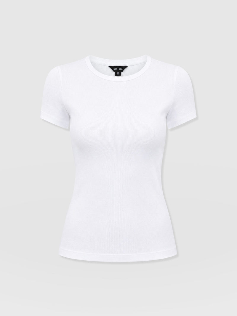 Ribbed Short Sleeve Tee - White - Women's T-shirts | Saint and Sofia® USA