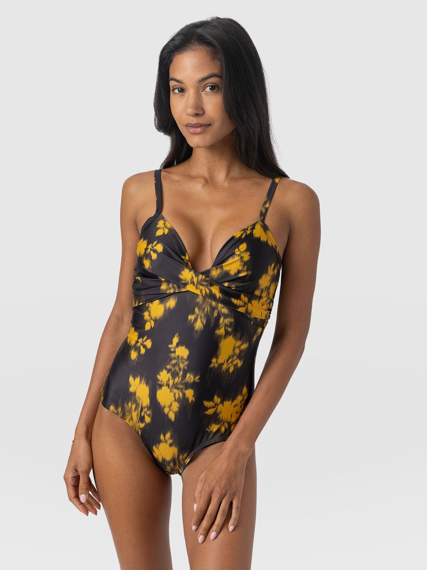 Riley Cross Front Swimsuit - Yellow Fade Floral - Women's Swimwear | Saint + Sofia® USA