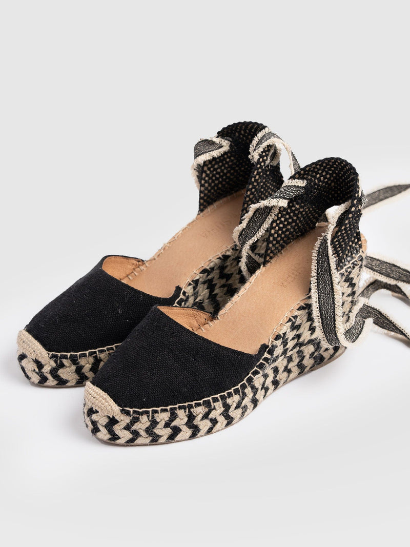 Rowe Espadrille Tie Wedges - Black - Women's Sandals | Saint + Sofia® USA