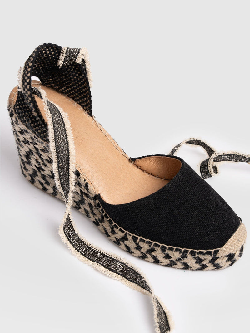 Rowe Espadrille Tie Wedges - Black - Women's Sandals | Saint + Sofia® USA