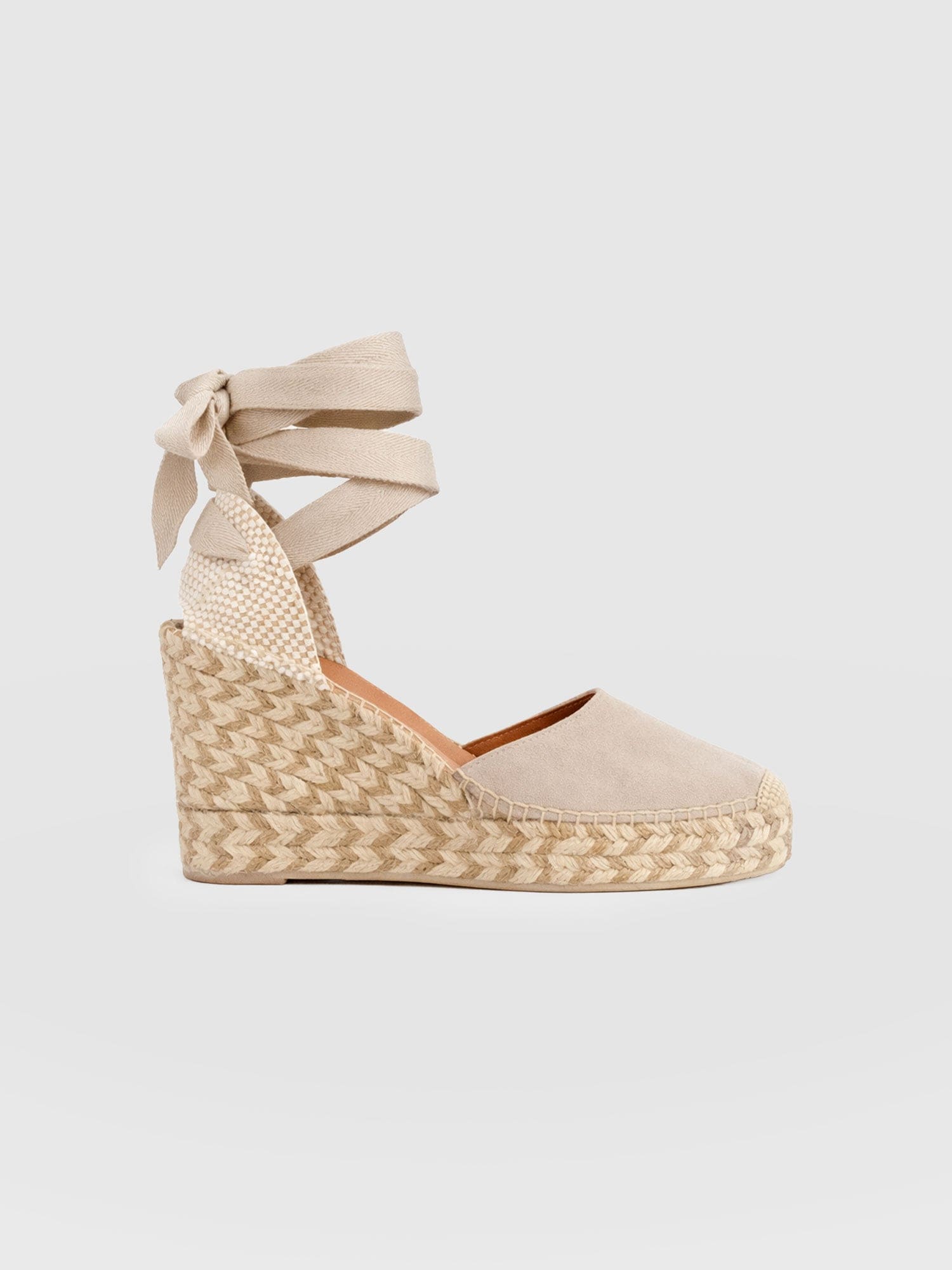 Rowe Espadrille Tie Wedges - Sand Suede - Women's Shoes | Saint + Sofia® USA