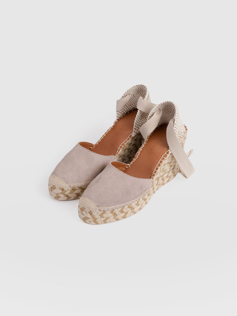 Rowe Espadrille Tie Wedges - Sand Suede - Women's Shoes | Saint + Sofia® USA