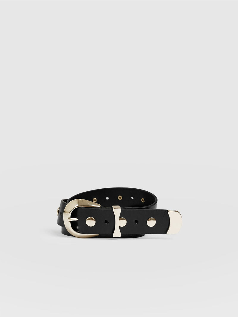 Roxie Studded Belt - Black/Gold - Women's Accessories | Saint + Sofia® USA