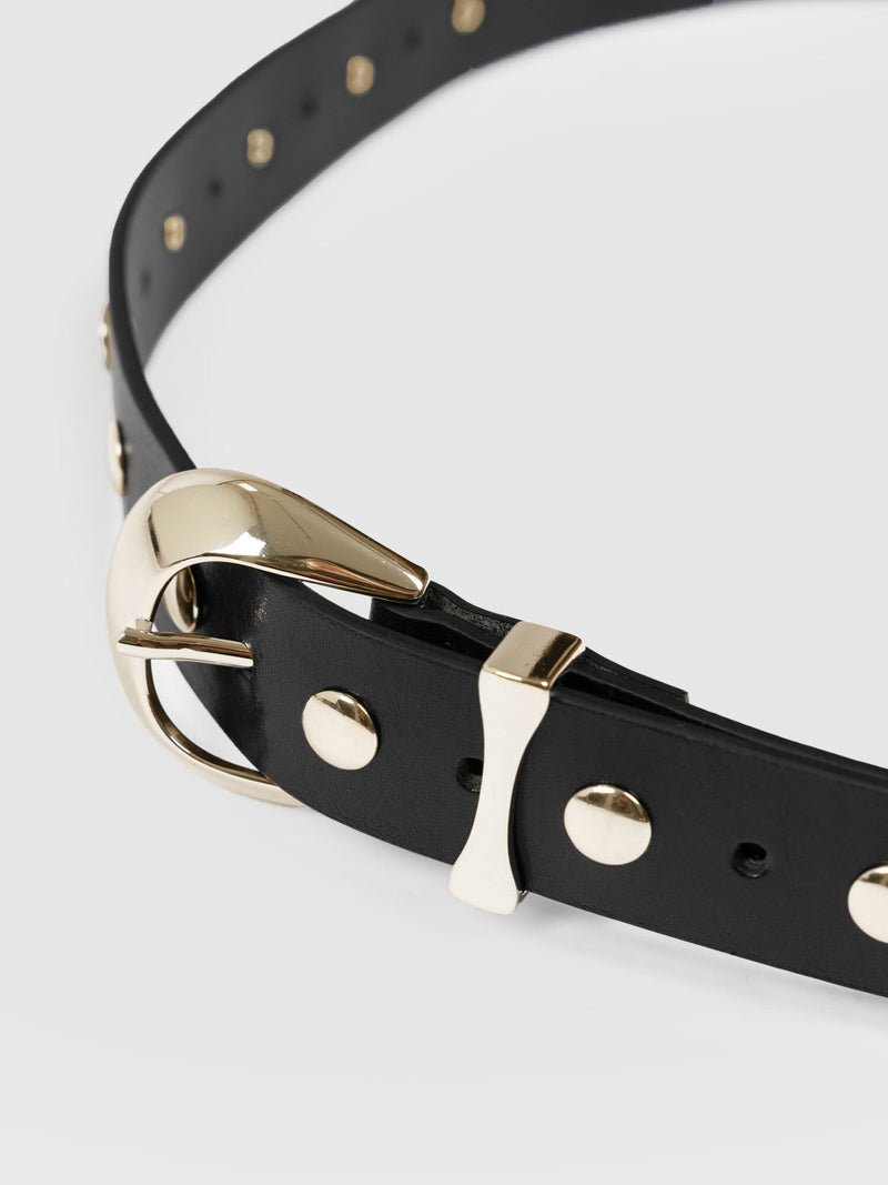 Roxie Studded Belt - Black/Gold - Women's Accessories | Saint + Sofia® USA