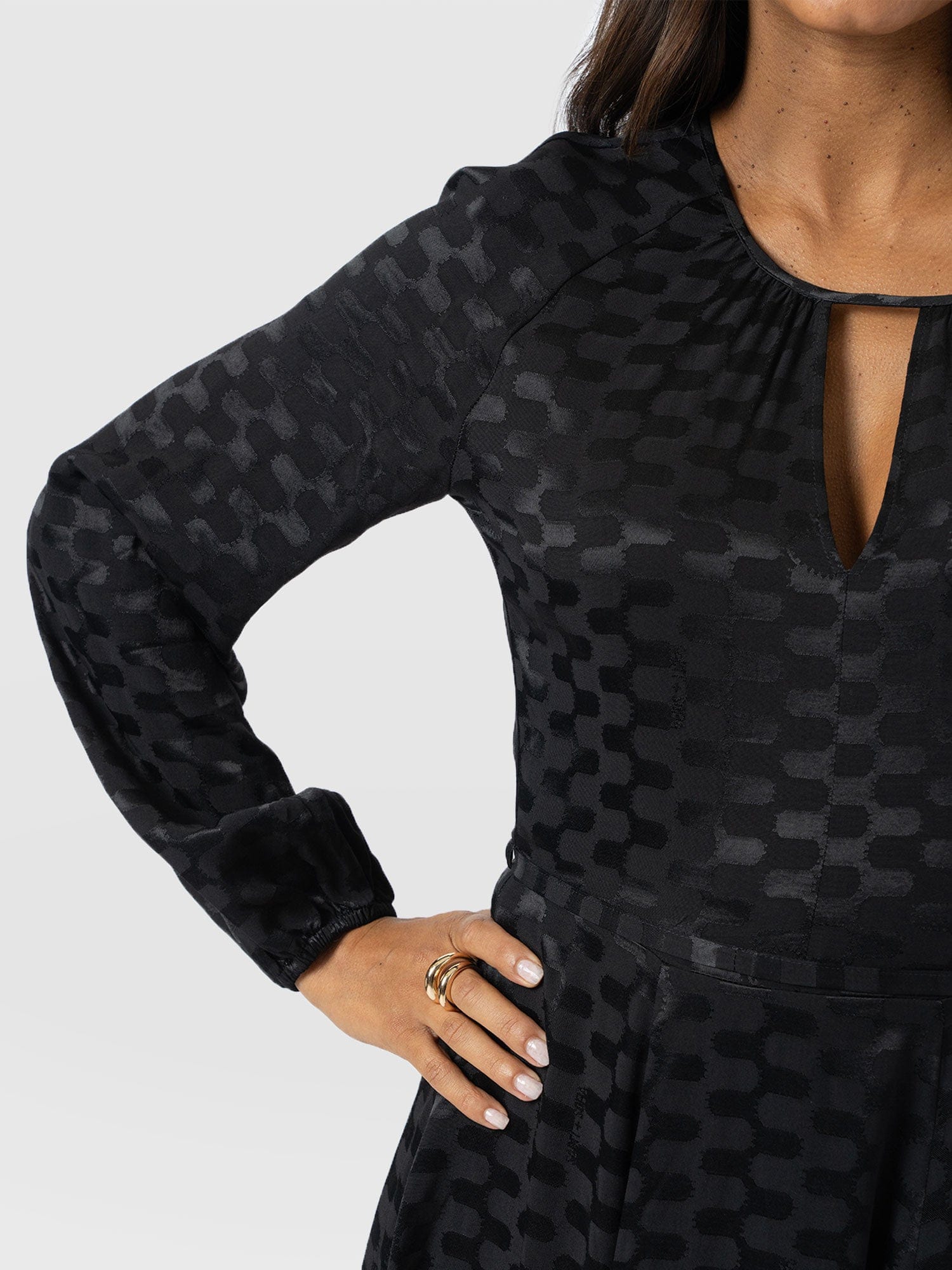 Ruby Flare Midi Dress - Black Jacquard - Women's Dresses | Saint + Sofia® USA