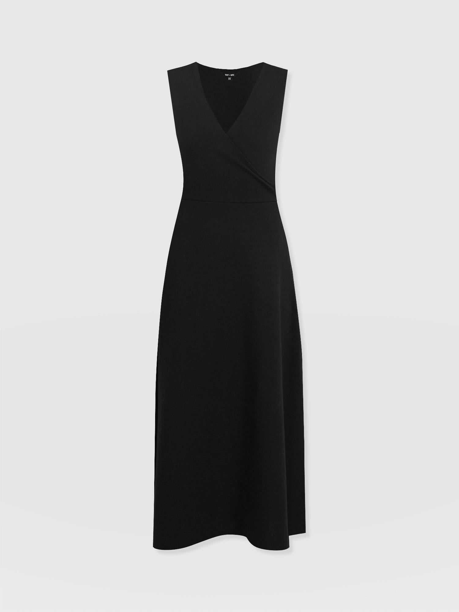 Sleeveless Maggie Wrap Dress - Black Textured - Women's Dresses | Saint + Sofia® USA