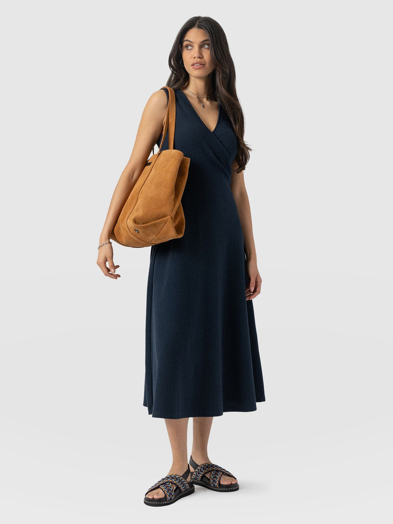 Sleeveless Maggie Wrap Dress - Navy Textured - Women's Dresses | Saint + Sofia® USA