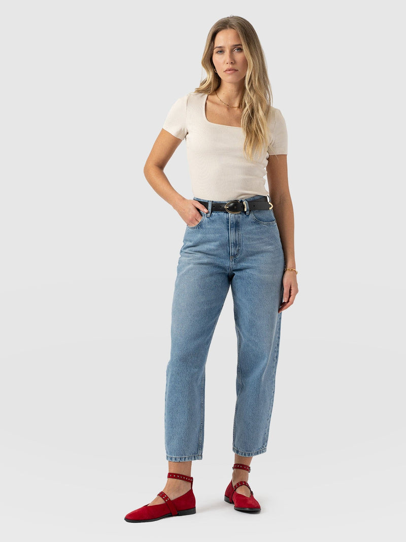 Sloane Ribbed Short Sleeve Tee - Cream - Women's T-shirts | Saint + Sofia® USA