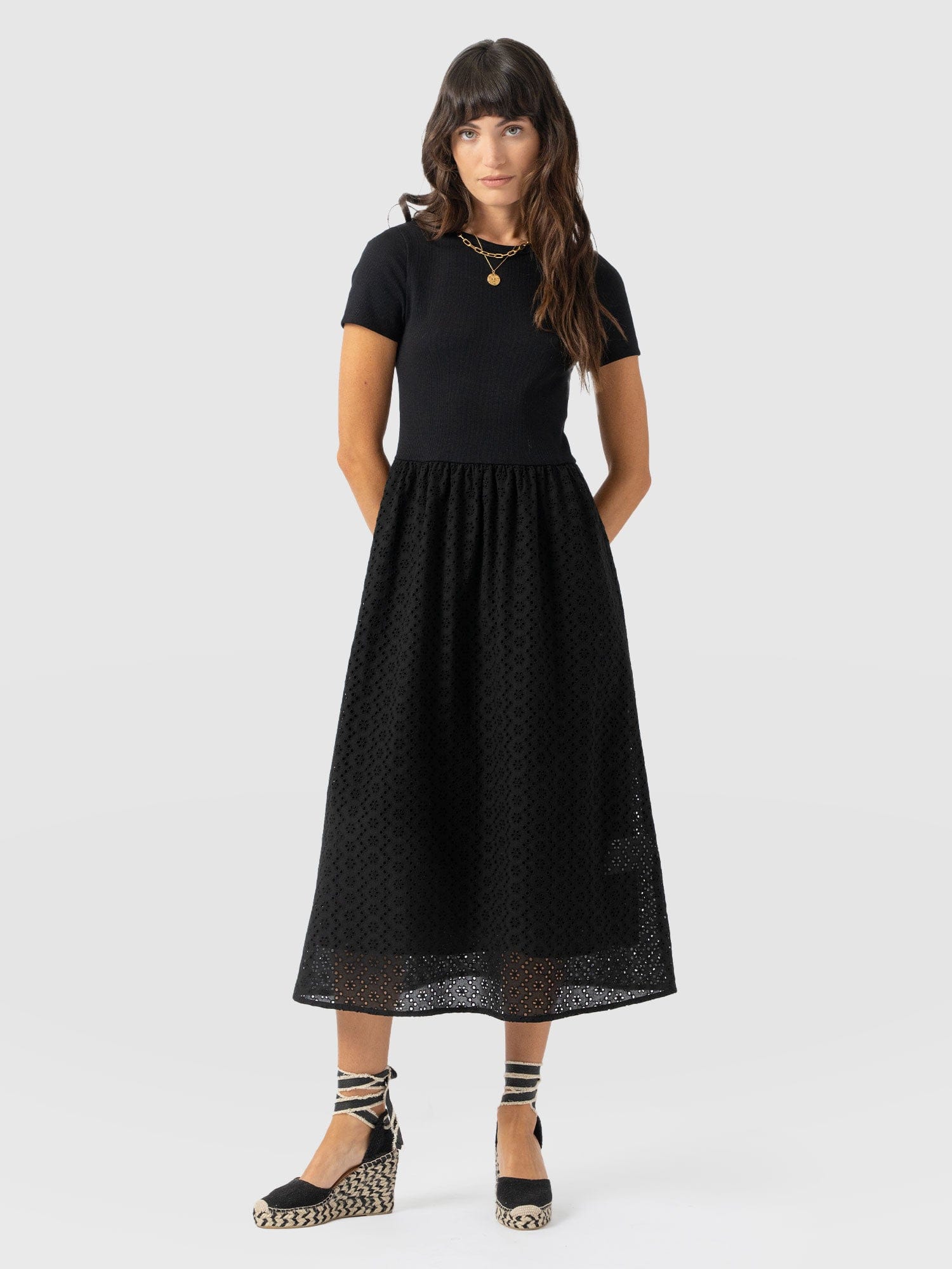 Sophia Contrast Dress - Black Broderie - Women's Dresses | Saint + Sofia® USA