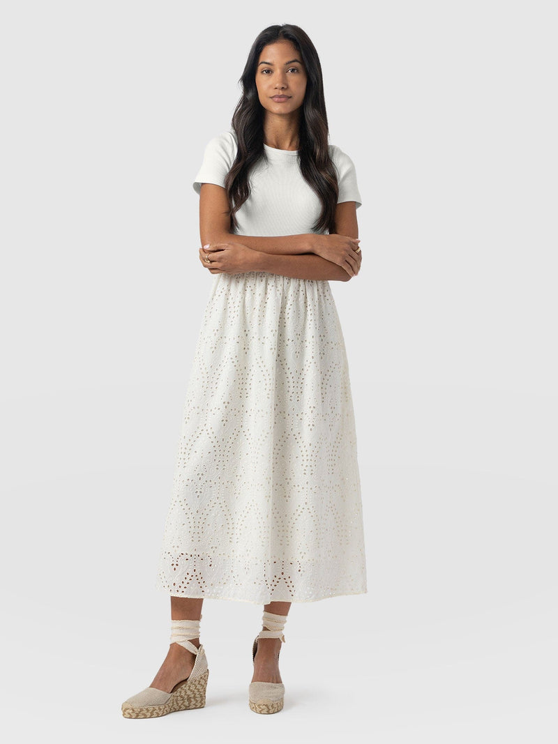 Sophia Contrast Dress - White Broderie - Women's Dresses | Saint + Sofia® USA