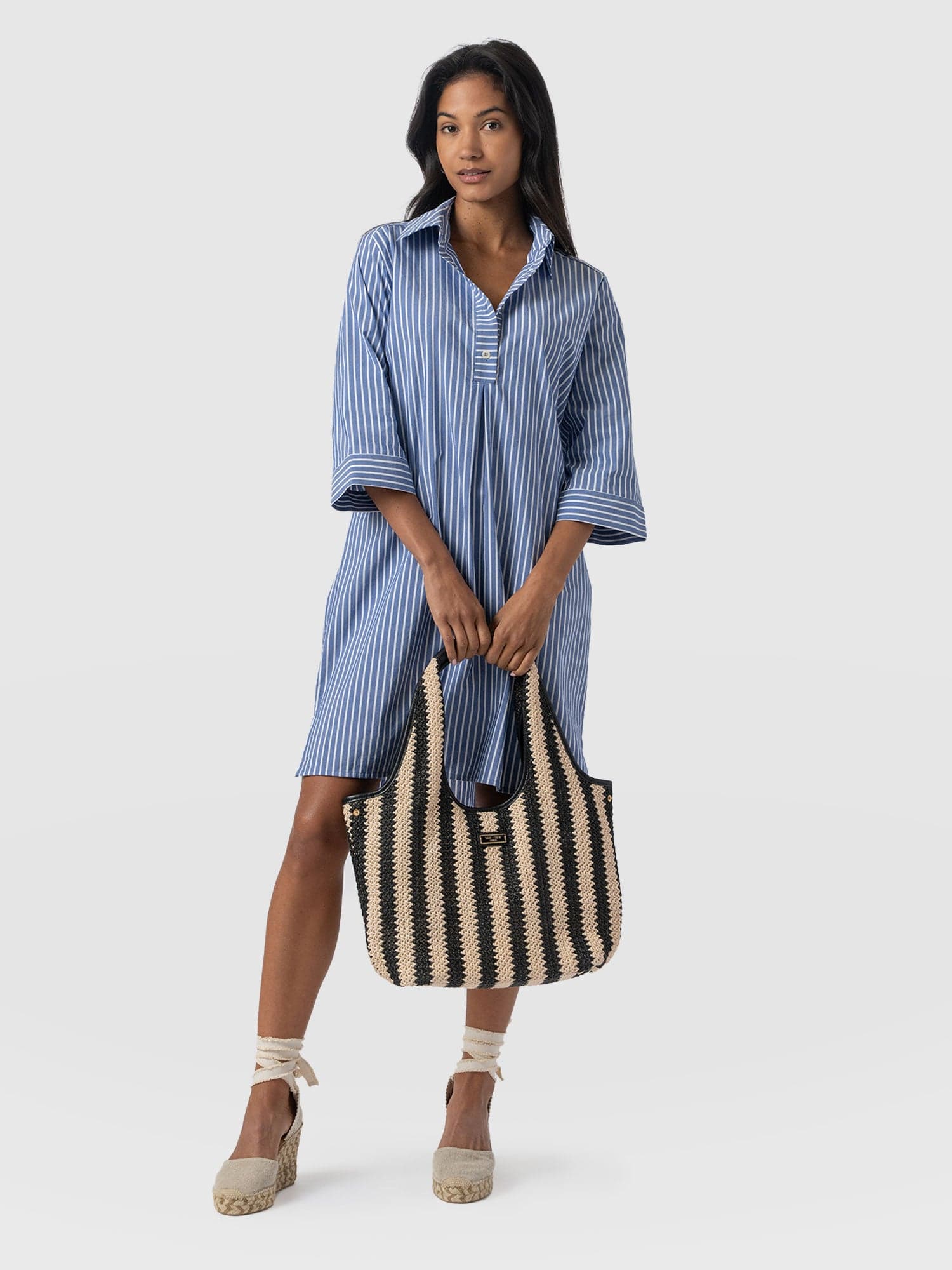 Stevie Shirt Dress - Blue Stripe - Women's Dresses | Saint + Sofia® USA
