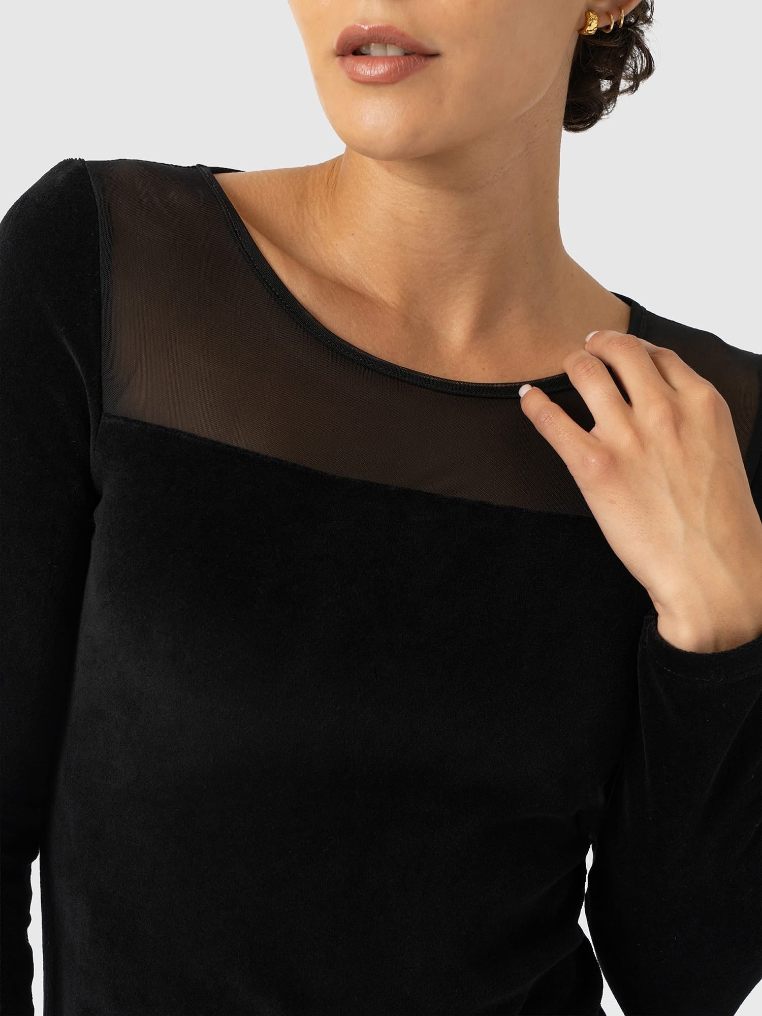 Storm Mesh Long Sleeve Dress - Black Velvet - Women's Dresses | Saint and Sofia® USA