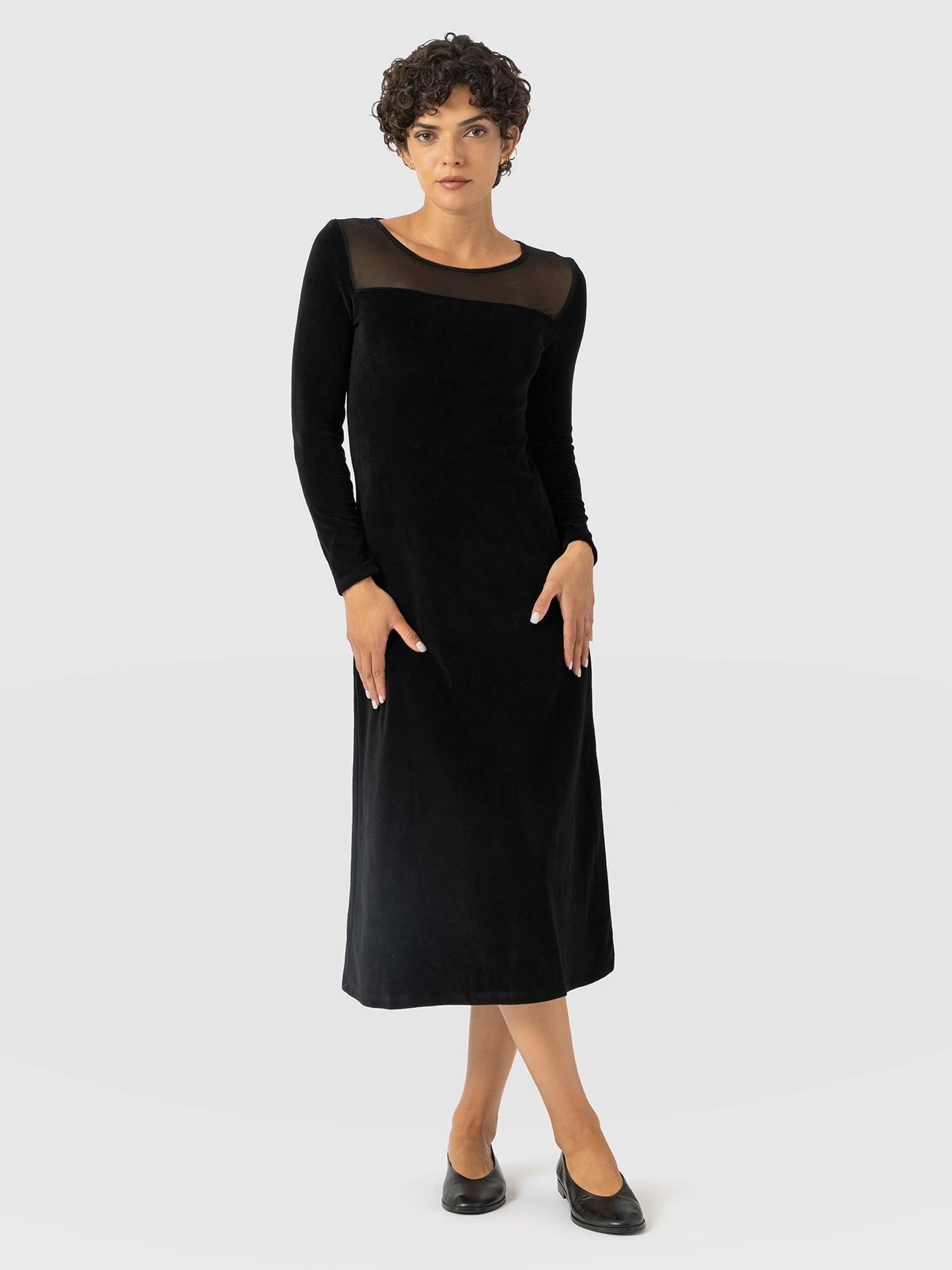 Storm Mesh Long Sleeve Dress - Black Velvet - Women's Dresses | Saint and Sofia® USA