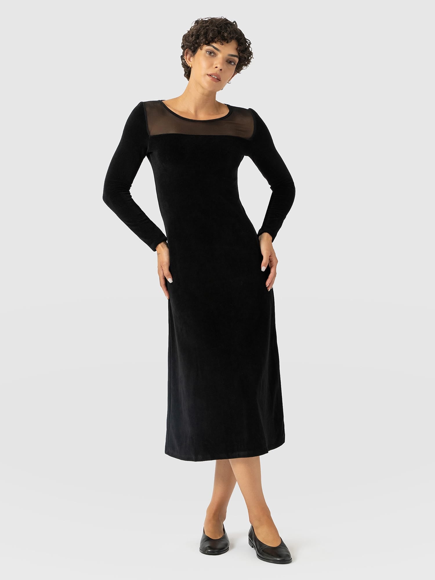 Storm Mesh Long Sleeve Dress - Black Velvet - Women's Dresses | Saint and Sofia® USA