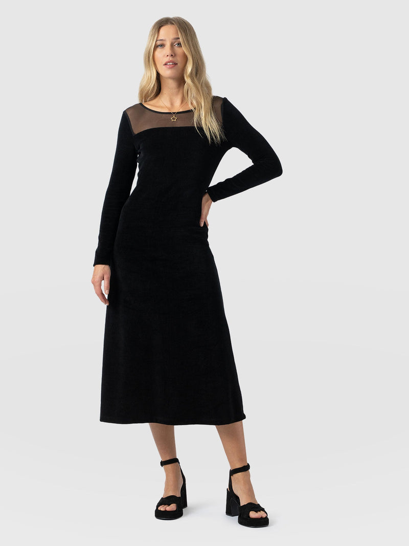 Storm Mesh Long Sleeve Dress - Black Velvet - Women's Dresses | Saint + Sofia® USA