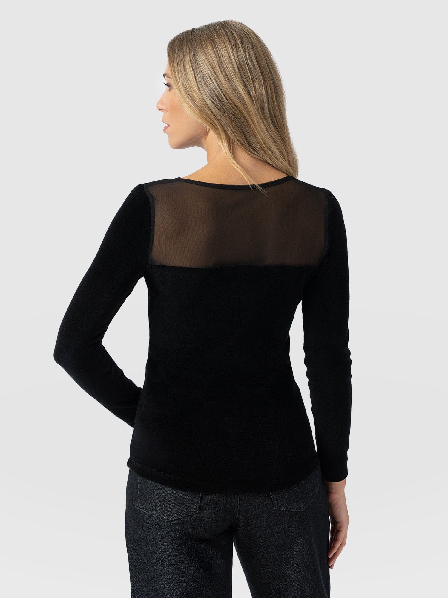 Storm Mesh Long Sleeve Tee - Black Velvet - Women's T-shirts | Saint + Sofia® USA