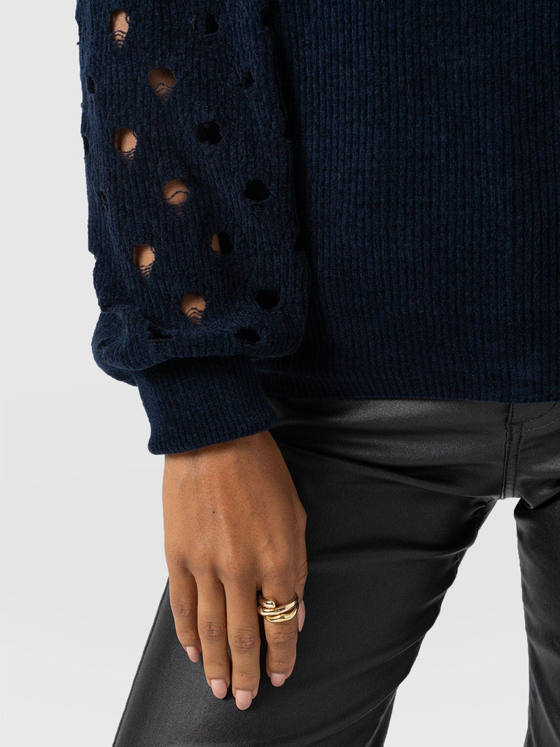 Suki Lace Hole Knit - Navy - Women's Jumpers | Saint + Sofia® USA