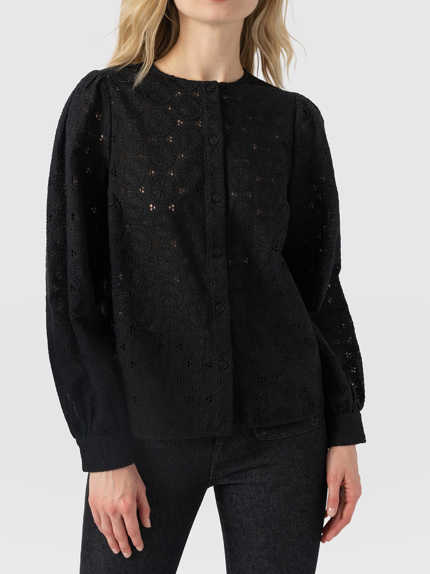 Tabitha Blouse Black Broderie - Women's Blouses | Saint and Sofia® USA
