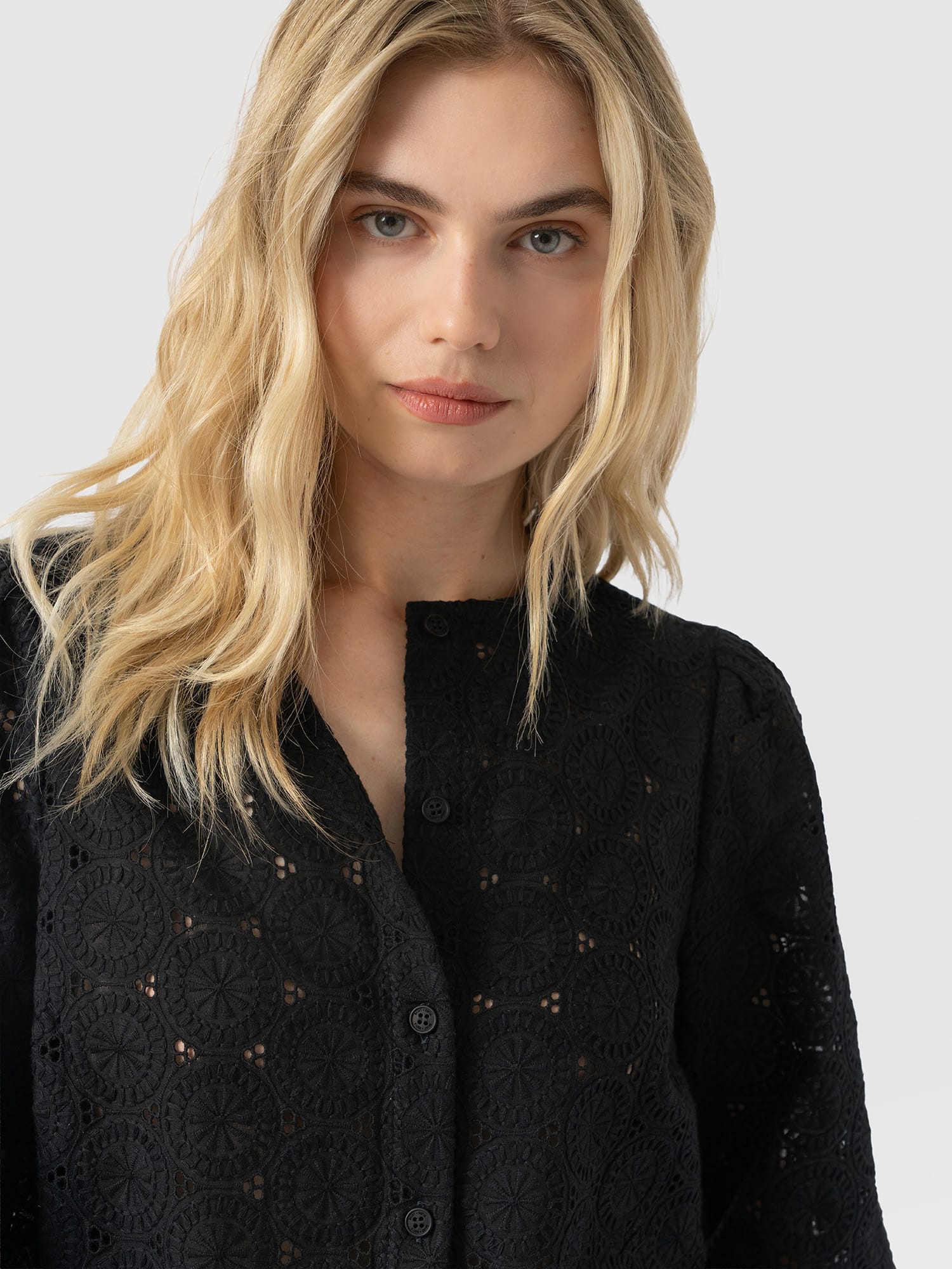 Tabitha Blouse Black Broderie - Women's Blouses | Saint and Sofia® USA