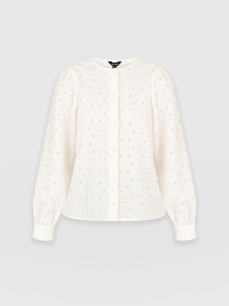 Tabitha Blouse Cream Broderie - Women's Blouses | Saint and Sofia® USA