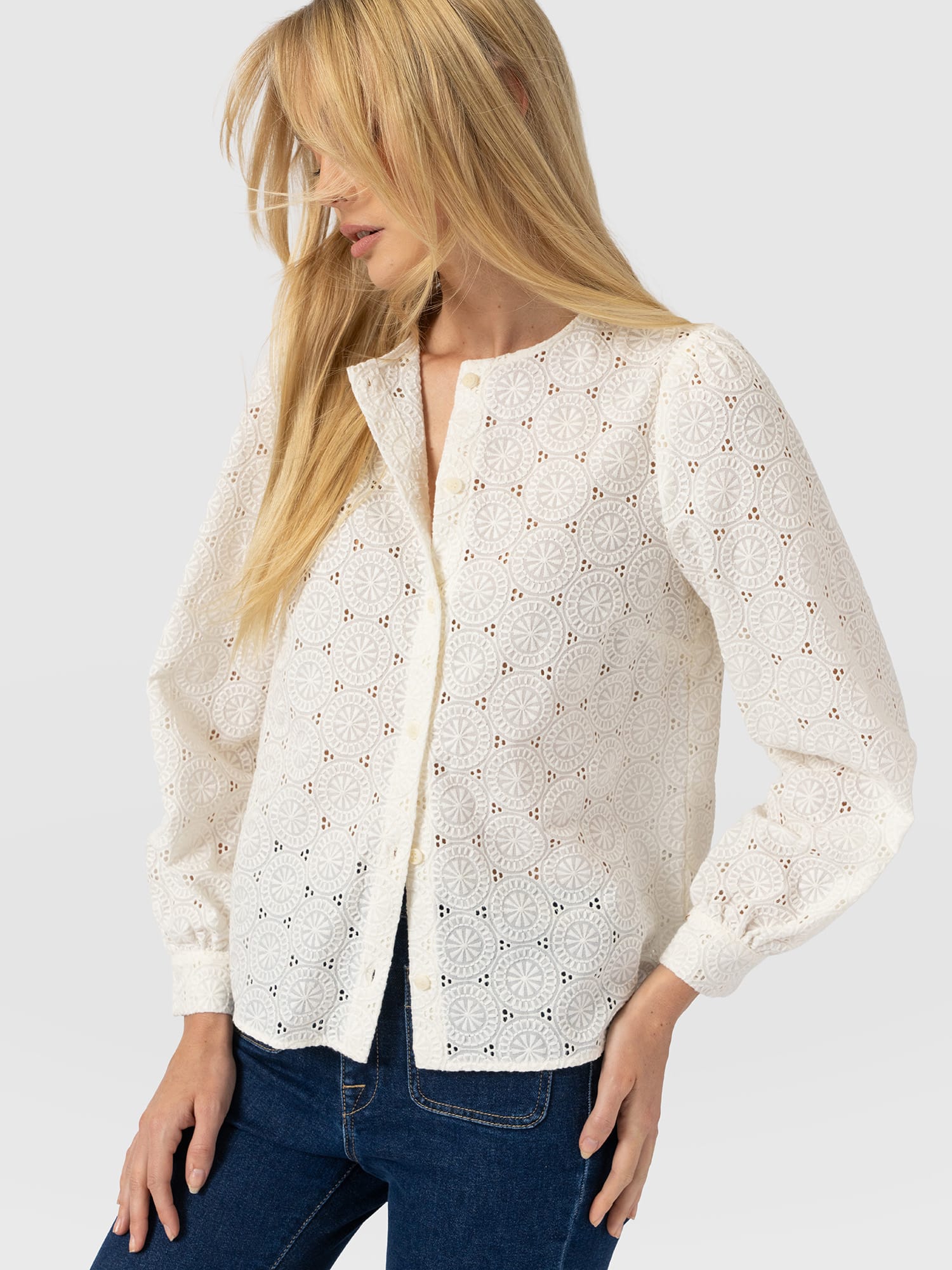 Tabitha Blouse Cream Broderie - Women's Blouses | Saint and Sofia® USA
