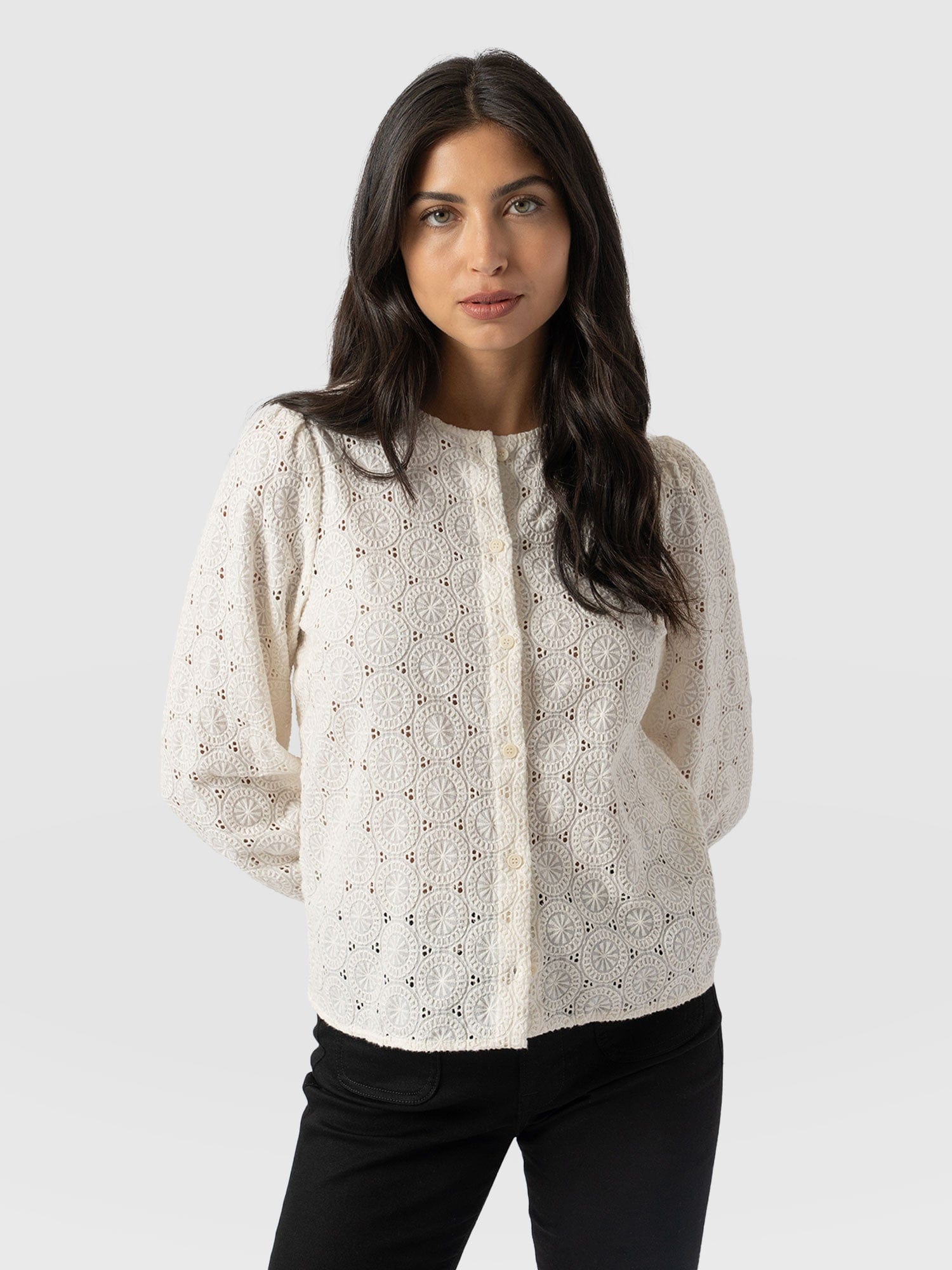 Erdem Tabitha outlets Lace Button-Bib Top blouse in Ecru size large