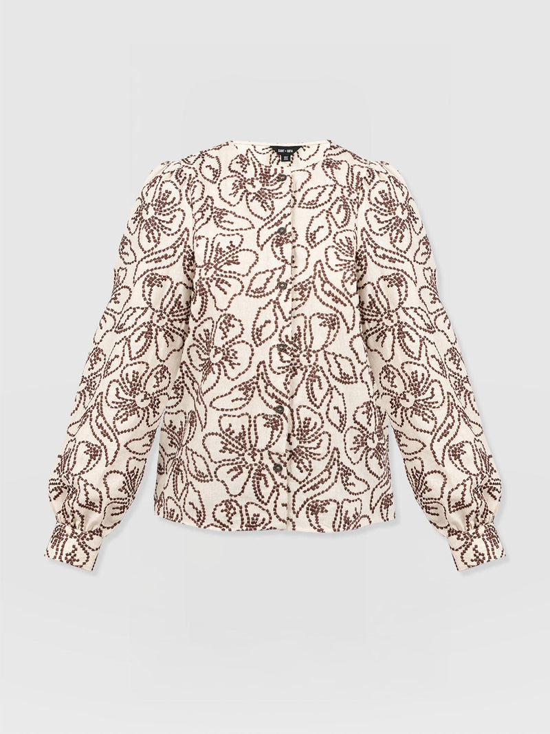 Tabitha Blouse - Cream/Brown - Women's Blouses | Saint + Sofia? USA