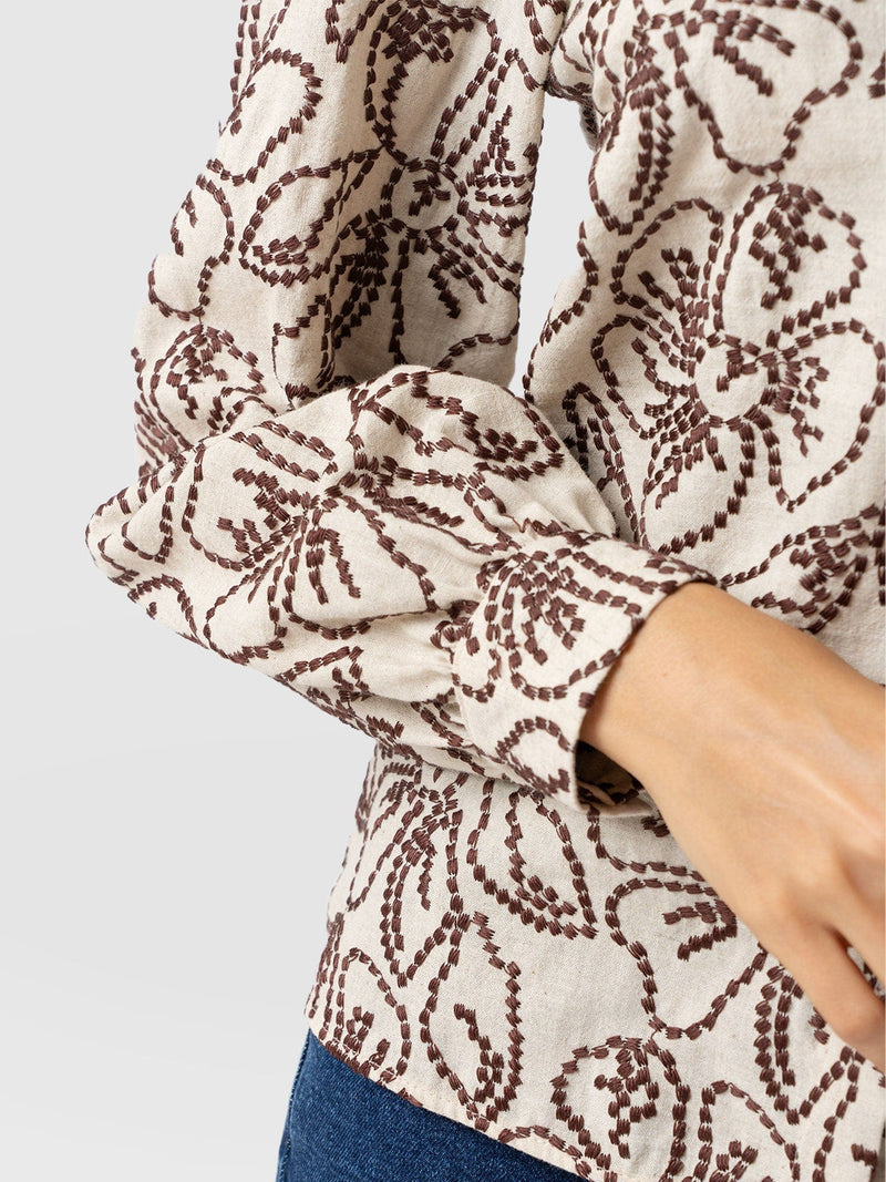 Tabitha Blouse - Cream/Brown - Women's Blouses | Saint + Sofia? USA