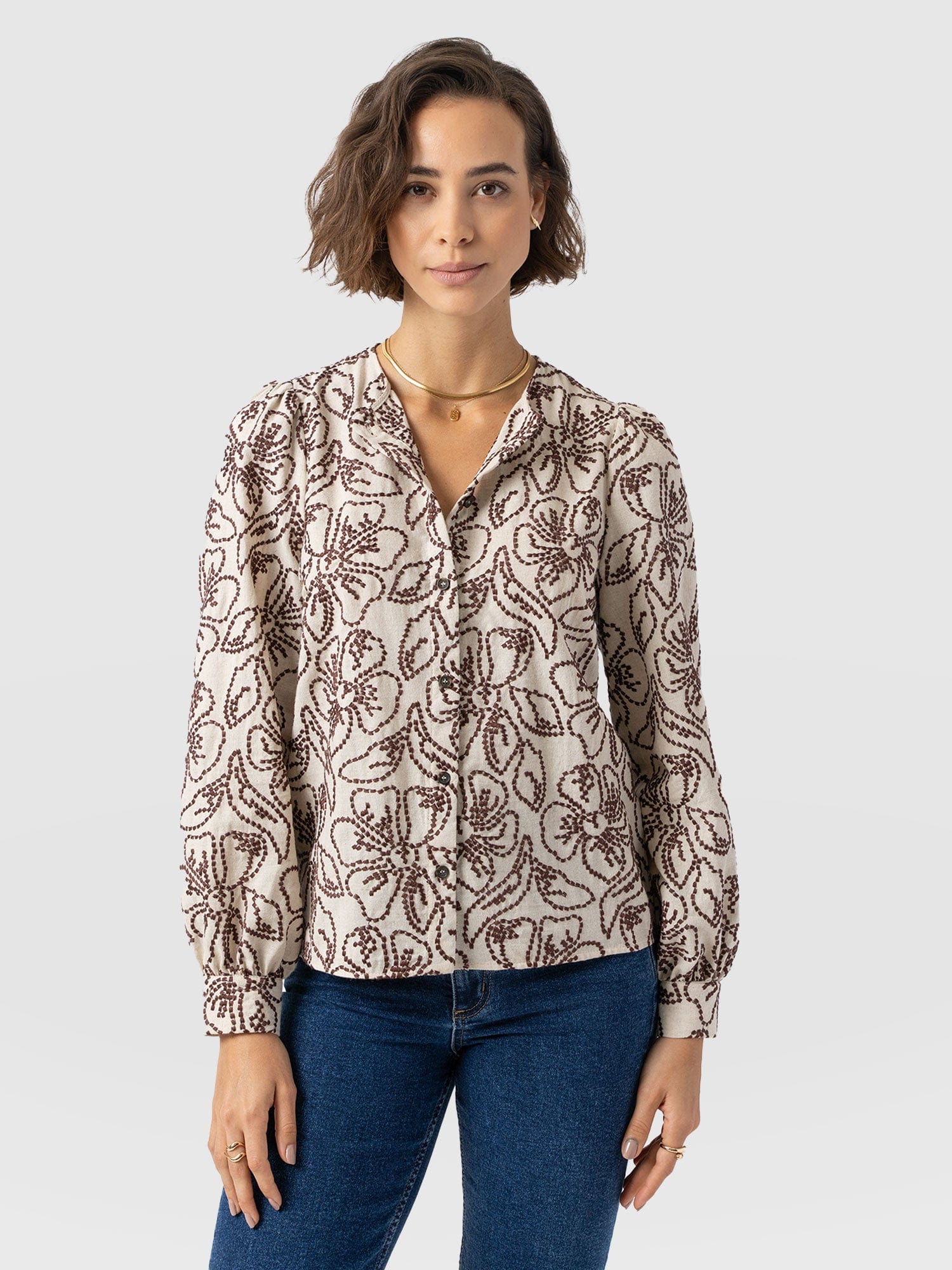 Tabitha Blouse - Cream/Brown - Women's Blouses | Saint + Sofia? USA
