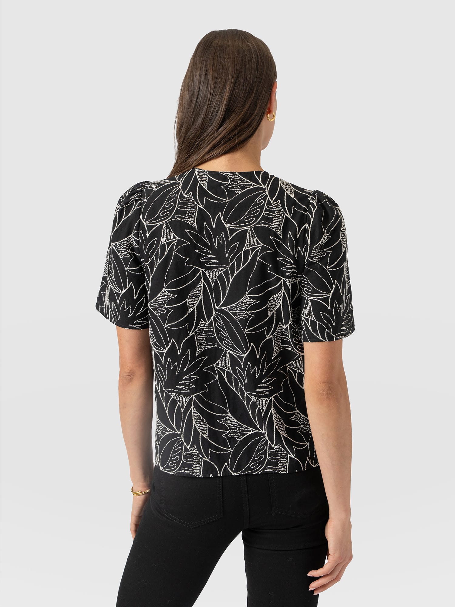 Tabitha Short Sleeve Blouse - Black Embroidered - Women's Blouses | Saint and Sofia® USA